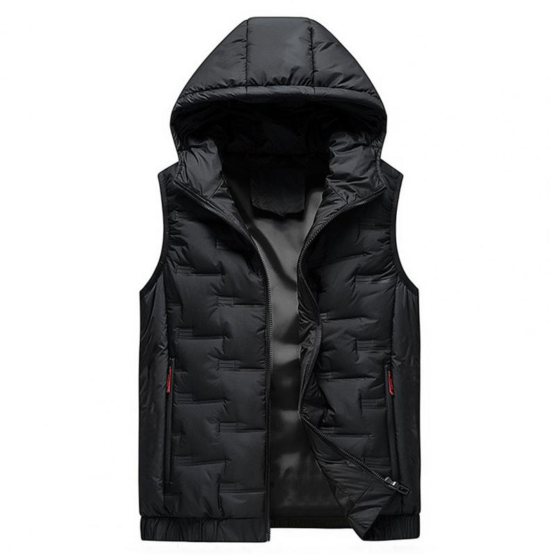 Men Autumn Winter Thickened Waistcoat Hooded Sleeveless Zipper Placket Vest Coat Down Vest Outwear Men's Iinsulated Vest