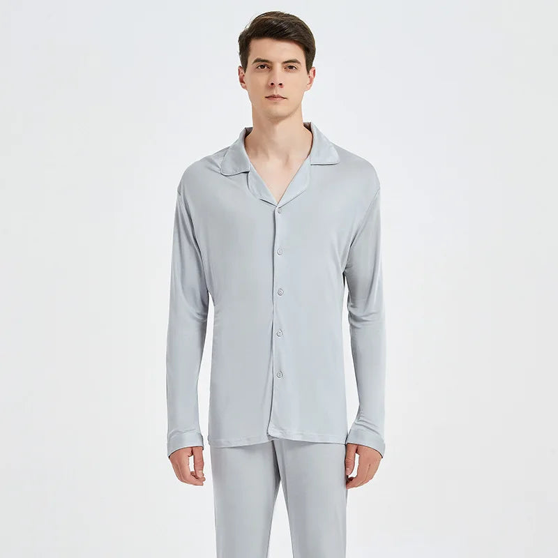 Birdtree 30MM 25%  Silk Pajamas Set Men's Knitted Long Sleeve Comfortable Large Size Casual Home Clothes S41111QC