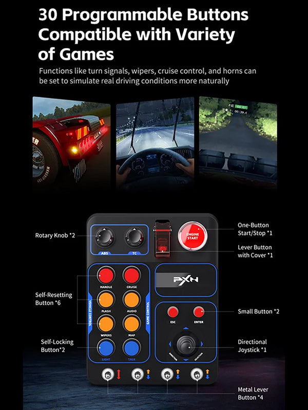 Original PXN CB1 Racing Game Central Control Box with Fixture, Equipped with 30 Programmable Buttons, PC Racing Game Controller