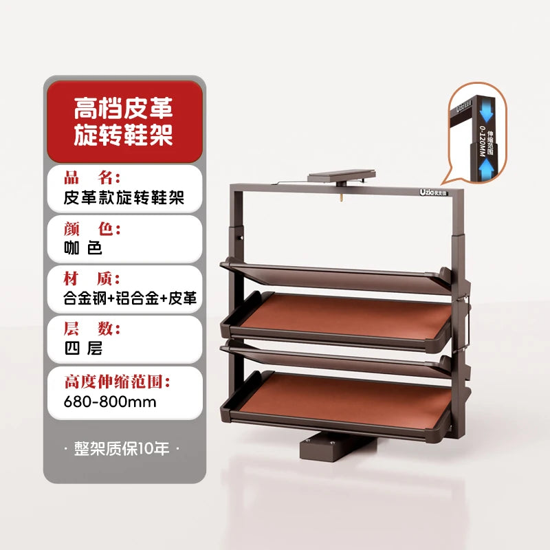 Built-in Height Adjustable Shoe Cabinet Closet Space Saving 360° Rotating Shoe Rack, Multi-layer Shoe Holder Storage Organizer