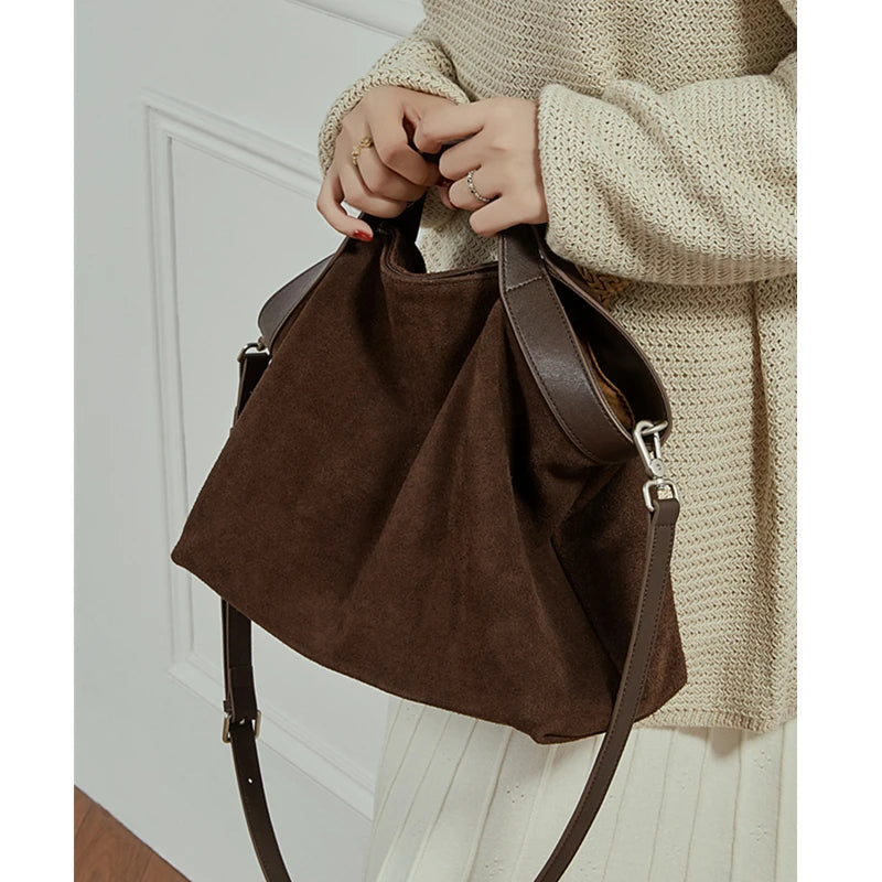 BURMINSA Genuine Suede Leather Hobo Bags Women Vintage Designer Large Shoulder Crossbody Tote Slouchy Soft Office Work Handbags