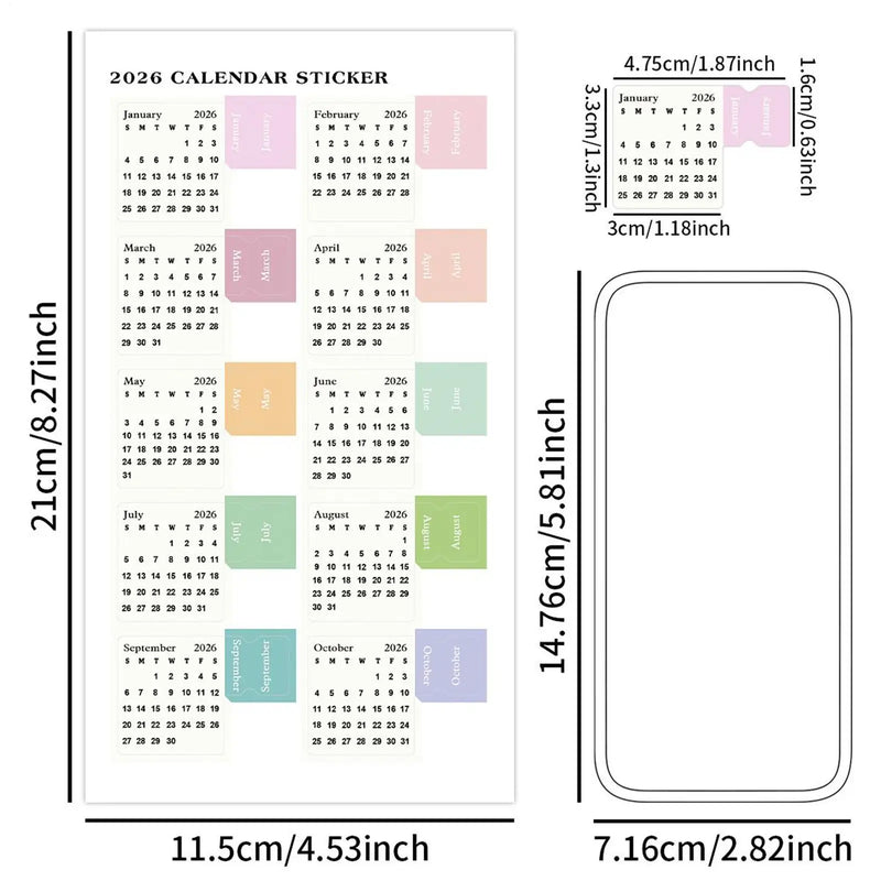 2Pcs 2026  Calendar Stickers Monthly Planner Stickers Labels For Diy Scrapbook Journals Notebooks Scheduling School Office
