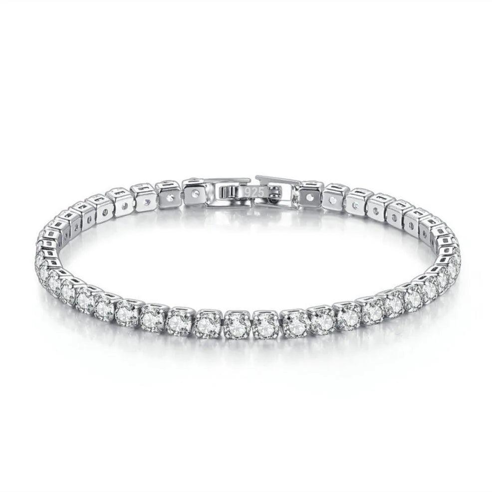 New Exquisite Tennis Bracelet 925 Sterling Silver Hip Hop Trend Gold Color 4MM Women's and Men's Bracelet Crystal Jewelry Gift