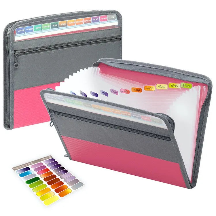 Accordion File Organizer with Safe Zipper, 13 Pocket Expanding File Folder with Front Pencil Pouch,  School Office Supplies