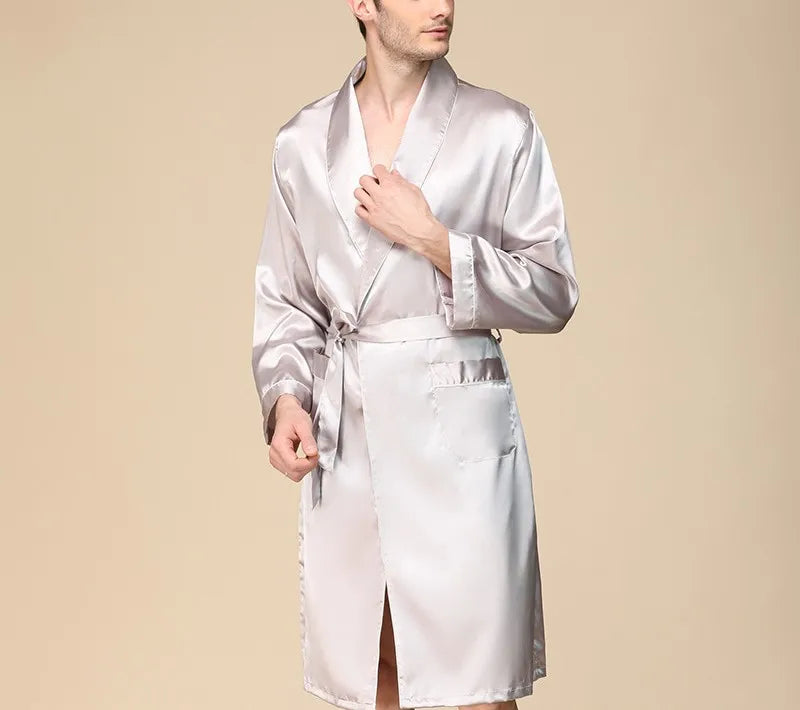 Summer Silk Bathrobe Man Nightrobes Large Size Ice Silk Printed Pajamas One-piece Robe Male Loungewear Men Kimono Home Mens Robe