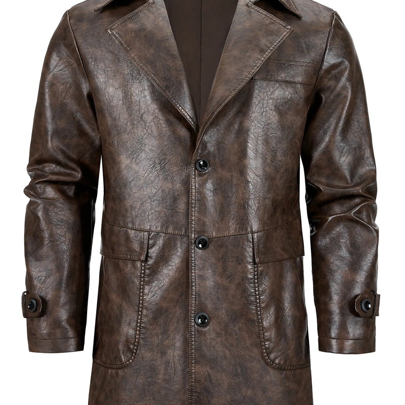 Men's 3 Buttons, Vintage Motorcycle Imitation Faux Leather Suit, Faux Leather Jacket, Business Casual, Large Lapel Suit Jacket