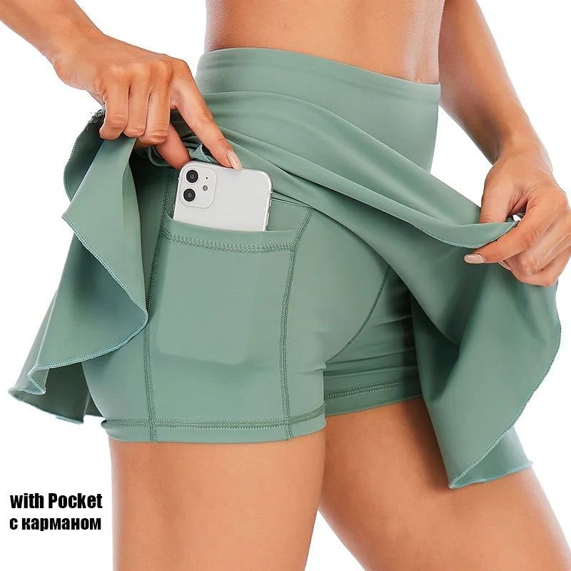 Cloud Hide Pocket Tennis Skirts Women Sports Golf Pleated Skirt Candy Color Fitness Shorts High Waist Quick Dry Running Skort