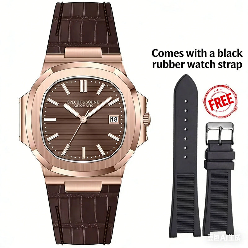 New Specht & Söhne 40MM Rose Gold Japan Miyota 8215 Movt Automatic Mechanical Men Watch Steel Sapphire Crystal 50M Waterproof
