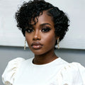 short curly 13x1 T lace Party holidays PIXIE WIG 150% density 6inch natural black color pixie cut human hair wigs