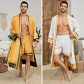Spring Summer Men Pajamas 2PCS Robe Shorts Set Baroque Style Satin Kimono Bathrobe Nightgown Home Clothing Loungewear MY1170