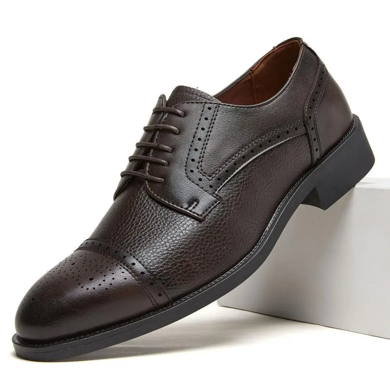 Desai Men's 2026 Cap Toe Brogue Oxford Shoes Genuine Leather Lace Up Formal Business Wedding Dress Shoes