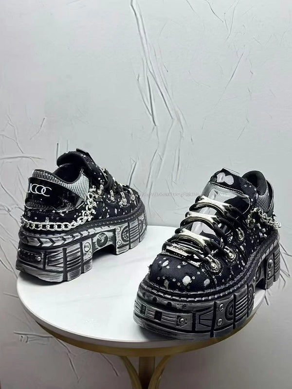 2026 Summer New Men's Punk Style Platform Heightening Niche Personality Fried Street Fashion Dad Shoes