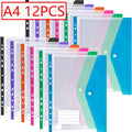 6/12pcs A4 11 Holes Binder Pocket Organizer Folders Transparent File Bag Document Pouch with Button Label for School Home Office