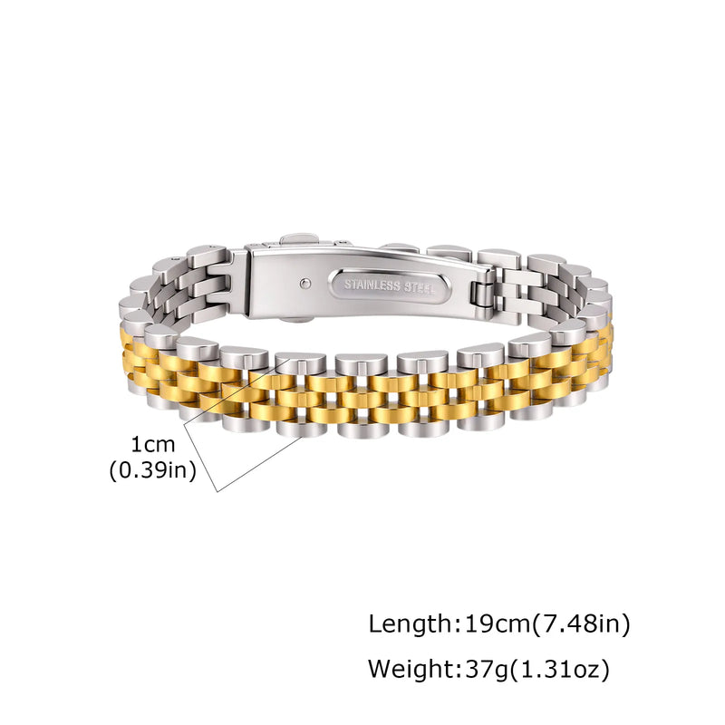 15MM Chunky Watch Band Bracelets for Men,19CM Magnetic Stainless Steel Links Wristband,Stylish Jewelry Gifts for Dad Husband Son