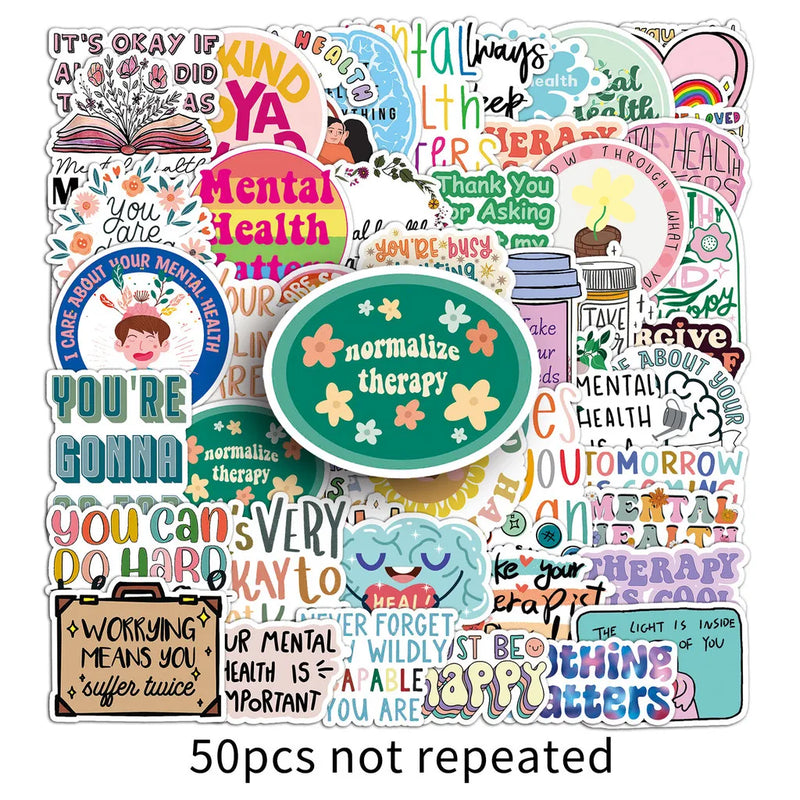 50 Pcs Mental Health Journal Stickers - Inspirational Creative English Text Graffiti, Waterproof AnimeWorlds Store