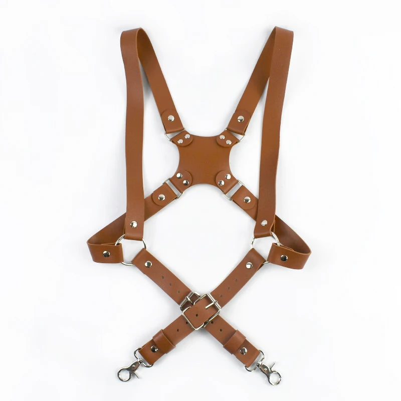 Deepeel 2.5cm Men's Leather Suspenders 2 Clip Hooks Man Elastic Brace Adult Adjust Strap Harness Suspender for Pants Accessories