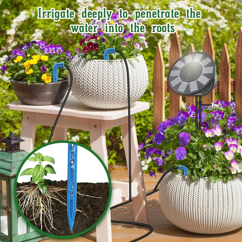Solar Automatic Drip Irrigation System Kit, Auto Watering Kit for DIY Garden Watering System with 9 Timing Modes Outdoor Garden