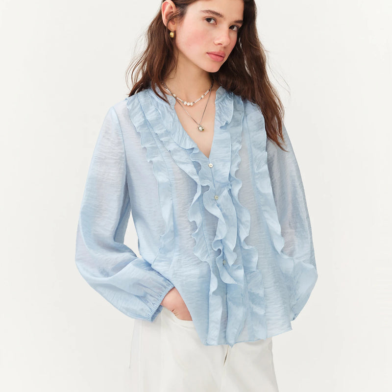 FSLE Summer New Women's French Style V - Neck Ruffle Blouse - View 2 | SAMAG