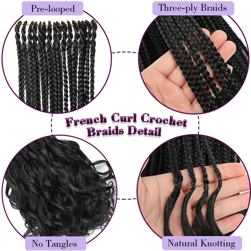 14” French Curls Braiding Hair Pre Braided Synthetic Box Braids Crochet Curl Ends French Curl Crochet Braids for Women And Kids