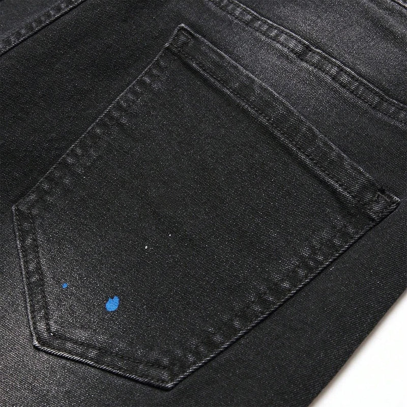 Men's Y2K Fashion Ripped Patchwork Hole Straight Black | SAMAG