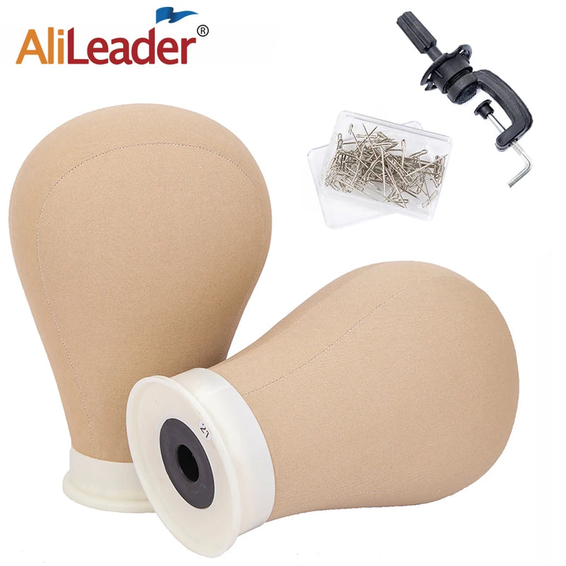 Alileader Canvas Block Poly Head Wig Making Head Weft/Wig Display Styling Mannequin Head Manikin Head Dryer20.5" 21"22.5"23inch