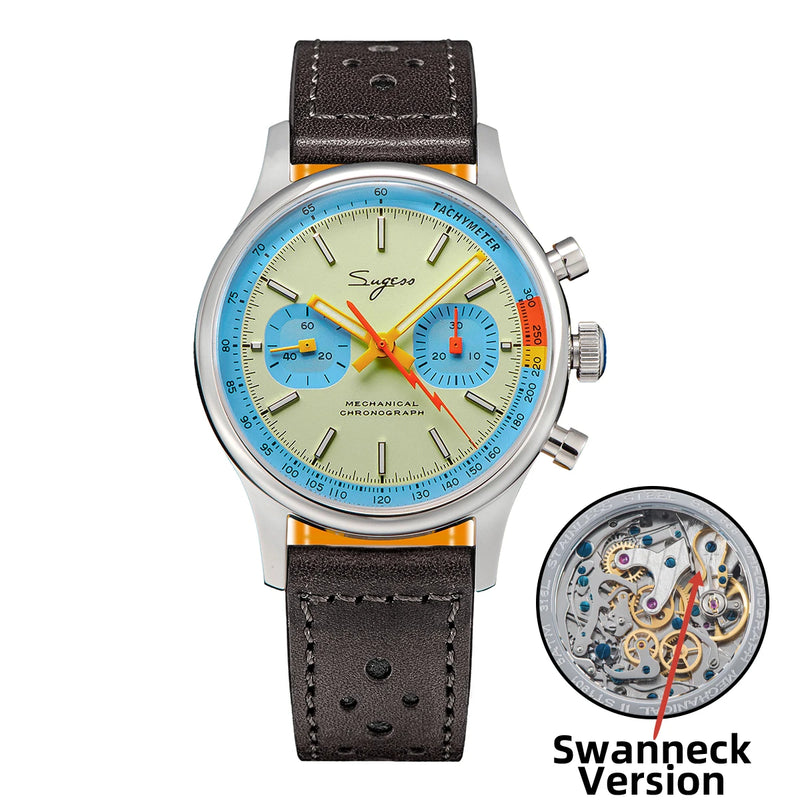 Sugess Pilot Watch with Seagull Movement Swanneck Wristwatch Mechanical Chronograph Sappire Crystal Military Limited Racing 1963