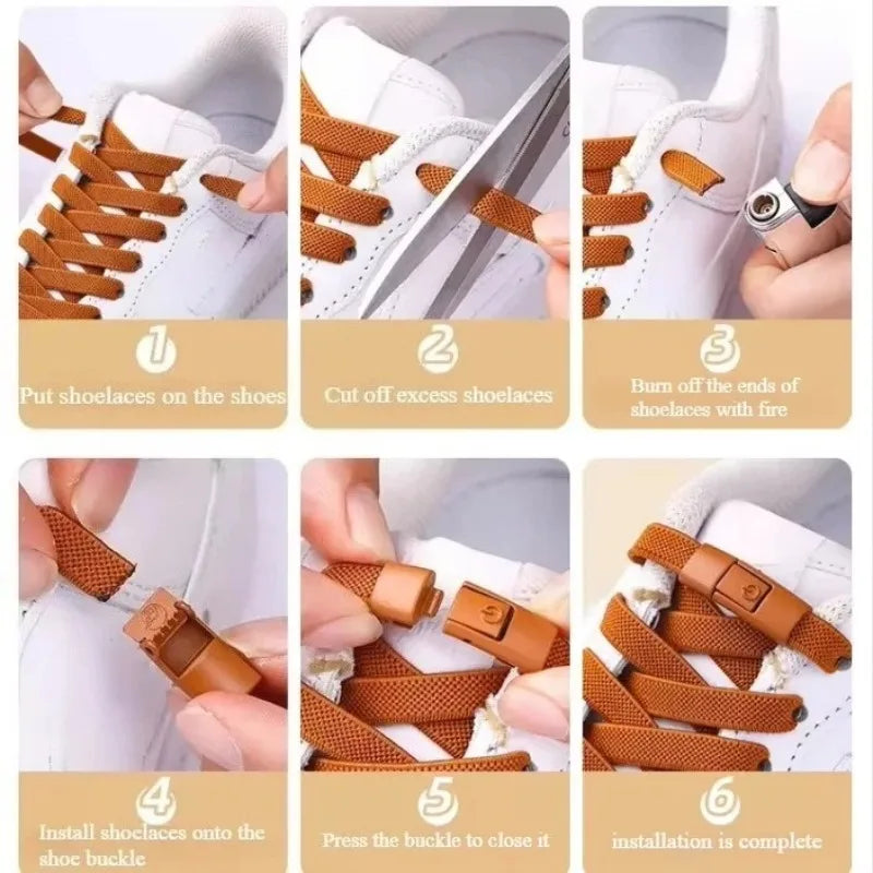 Elastic Laces Sports Colorful Press Lock Shoelaces Without Ties Flats No Tie Shoe Laces Kid Adult Shoelace Shoes Accessories New