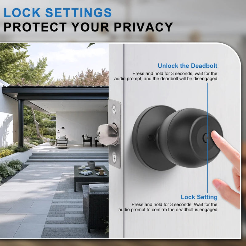 YFK Tuya Smart Door Knob 6 Ways Unlock Fingerprint Password NFC Card Physical Key Anti-peep Lock for Bedroom Office Rental House