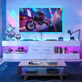 67" TV Stand for 75" TVs, High Gloss LED Media Console with Stone Doors, Drawer & Storage for Living Room, White