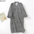 2026 New Men's 100% Cotton Gauze Bath Robes Loose Thin Japanese Kimono Pajamas for Men Casual Lace Up Bathrobes V-Neck Nightgown