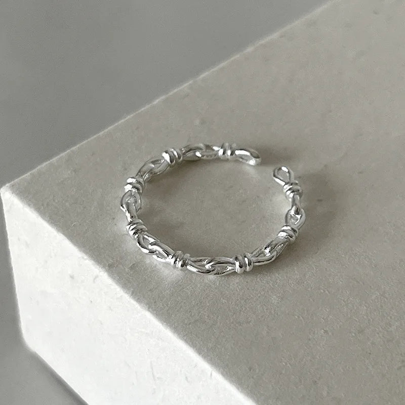 VENTFILLE 925 Sterling Silver Ring for Women Girl Gift Retro Open Trend Unique Design Geometric Asymmetric Jewelry Dropship