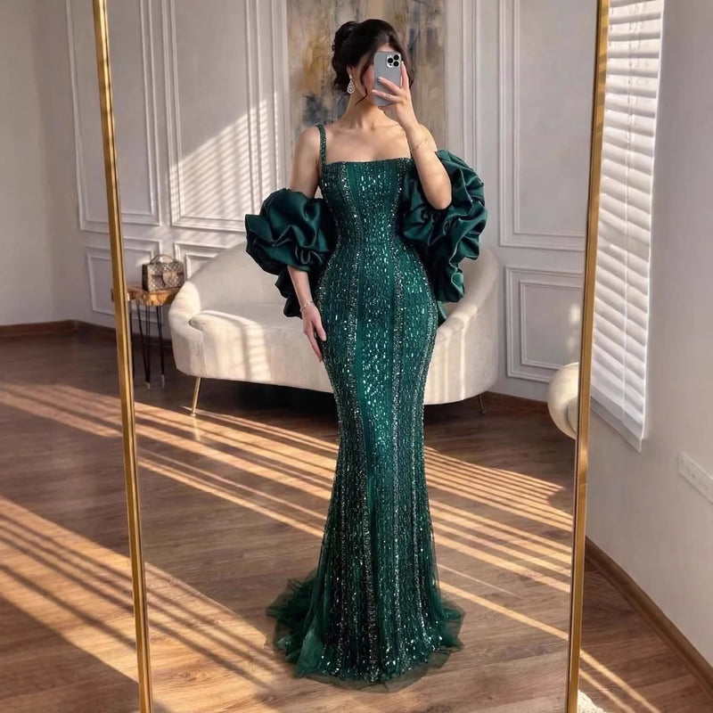 Serene Hill Evening Dress Luxury Kosovo Green Square | SAMAG