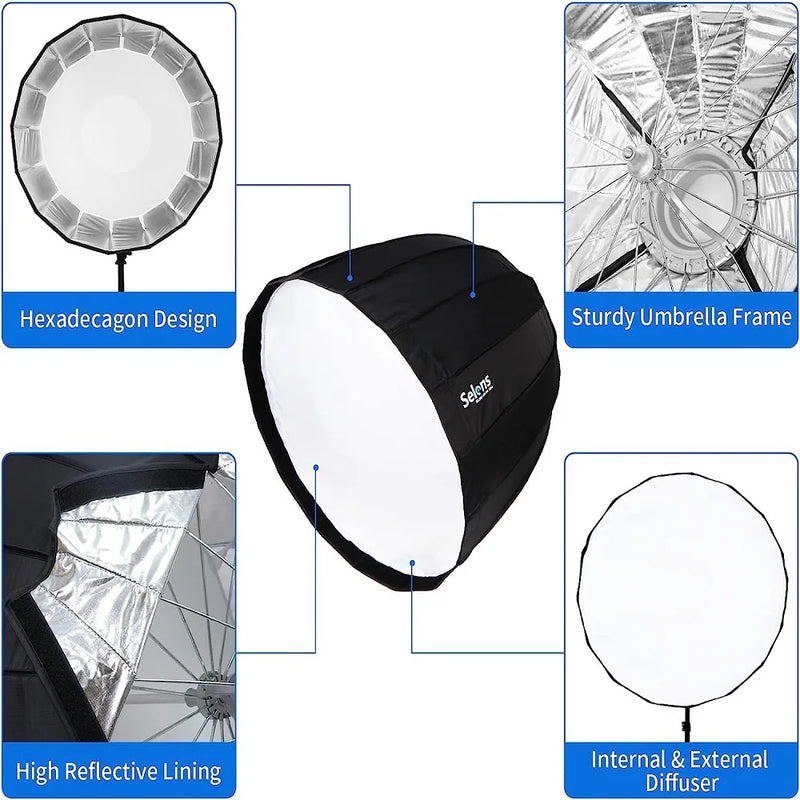 Selens 120cm Sixteen Horns Deep Parabolic Folding Umbrella Softbox Photo Studio Kits Photography Accessories Softbox Honeycomb