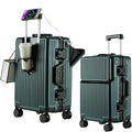 Aluminium Frame Suitcase Front Opening Cabin Luggage with USB Cup Holder Female Trolley Case Male Brake Wheel Travel Suitcase