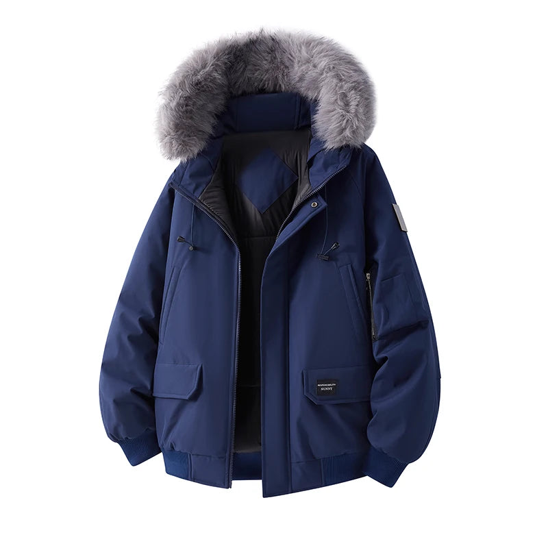 Winter Fur Hooded Parkas Men Down Snow Jacket Windproof Coats Men's Thickened Warm Padded Parka Windbreaker Outdoor Outerwear
