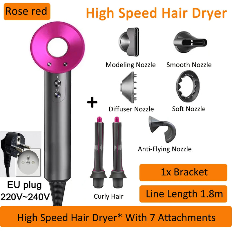 7 in 1 Hair Dryer Professional with Cold Hot Air Functionality Negative Lon Blow Quick Dry Leafless Salon Home Hairdryer