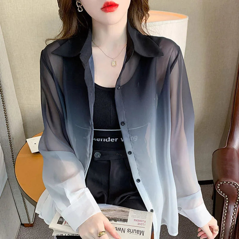 Fashion Gradient Color Chiffon Shirt Women Summer Tie Dye - View 8 | SAMAG