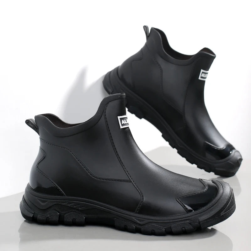 Men's Rain Boots Waterproof Boots Outdoor Non-slip Casual Ankle Boots Hiking Fishing Water Shoes Work Lightweight Rubber Boot