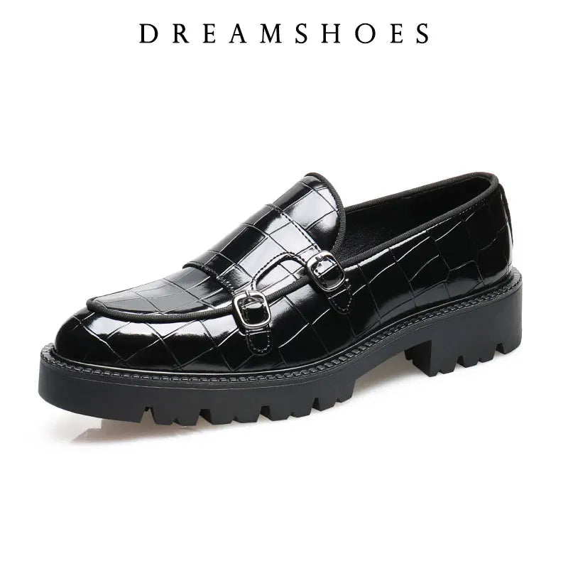 Size 37-48 Leather Monk Shoes Thick-soled British Style Black Formal Business Shoes Fashion Luxury Slip-On Casual Shoes