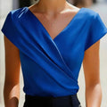 Women Elegant V Neck Cross Wrap Blouse Short Sleeve - View 4 | SAMAG