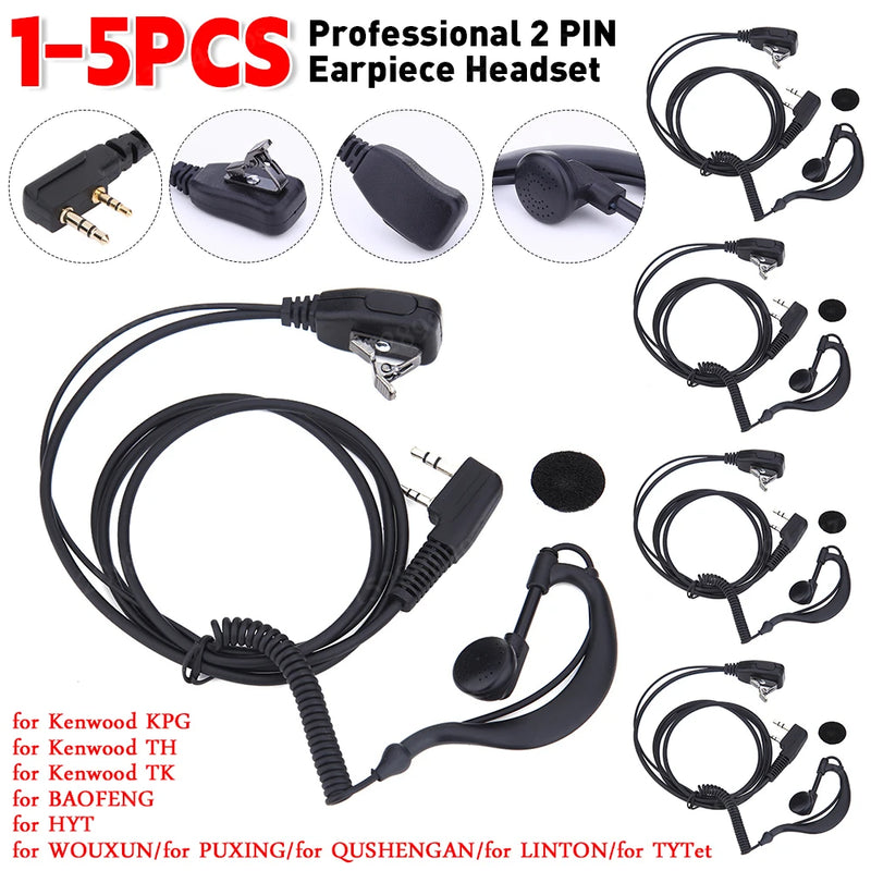 1-5PCS 2 Pin Walkie Talkie Headsets Earpiece Headset PTT MIC for BAOFENG 480 490 320 V6 V7 V8 658 520 530 999 888 777 666S 777S