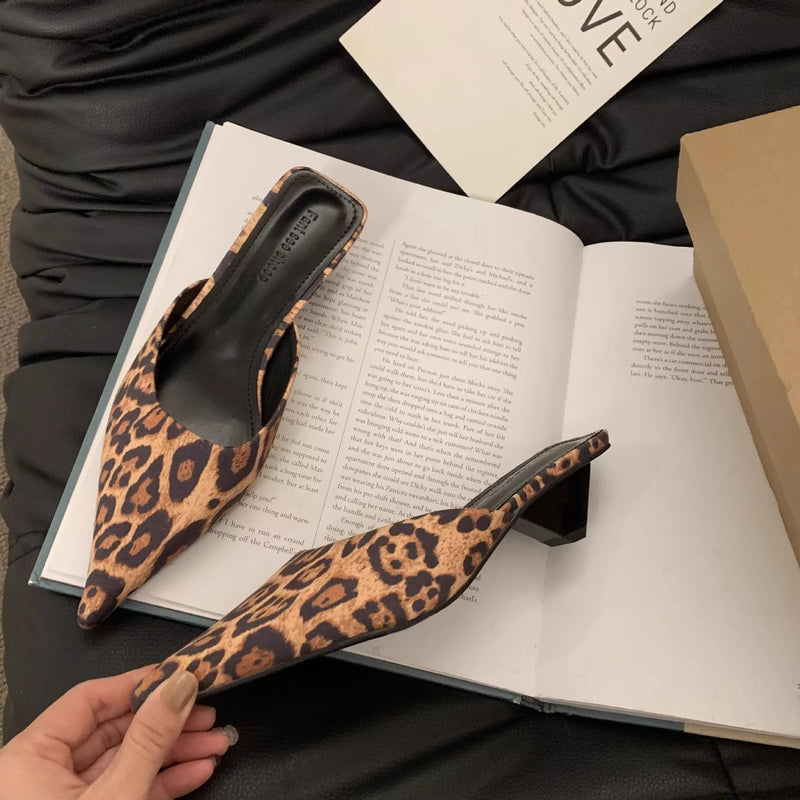 Pointed Toe Women Mules Slipper Fashion Candy Color Ladies Elegant Dress Sandal Square Low Heel Slip on Slides Shoes