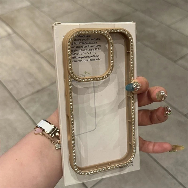 Luxury Transparent Diamond Jewelled Phone Case For iPhone 12 13 14 15 16 17 Pro Max Plus Glitter Clear Bumper Back Cases Cover