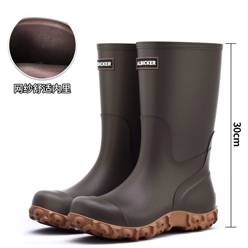 Men Rain Boots Fashion Mid-calf Rubber Boot Non Slip Fishing Rubber Galoshes Winter Warm Cotton Waterproof Shoe Резиновые Сапоги