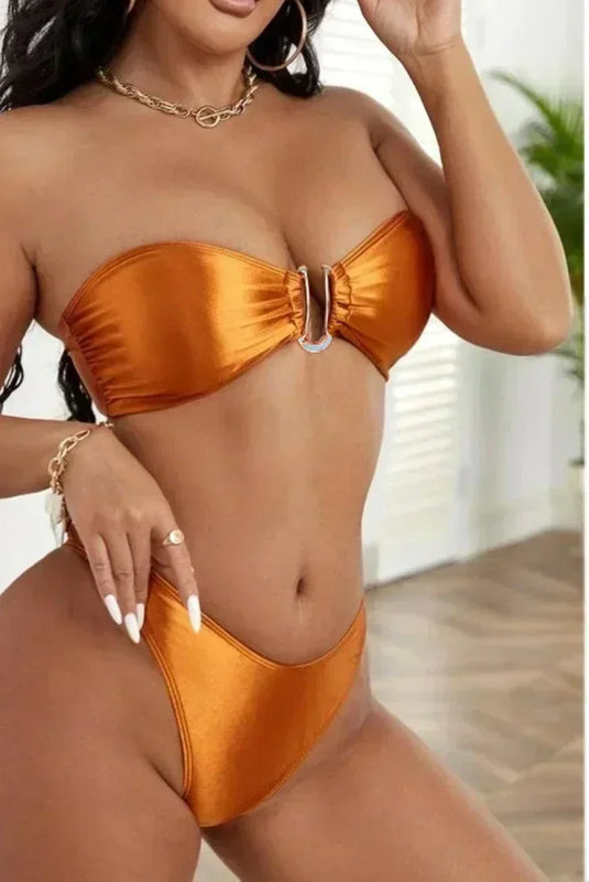 Summer Push Up Bandeau Swimsuit Straps Bikini Set Solid | SAMAG