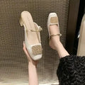 New Women's Shoes Mary Jane Mules, Square-Toed Shallow-Cut Chunky Heel Shoes, Fashionable High-Heeled Sandals