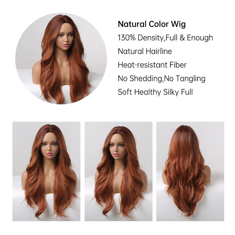 Red Brown Copper Ginger Long Wavy Synthetic Hair Wigs for Black Women Body Wave Ombre Wig Cosplay Natural Heat Resistant Wig