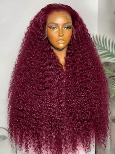 34 Inch Burgundy Wig Human Hair 99J Burgundy 13x4 Deep Wave Lace Front Wigs Human Hair Pre Plucked 250 Density HD Transparent Lace Frontal Wigs Red Colored Human Hair Wigs For Women
