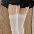 Sexy Suspender Thigh High Stockings Velvet Thin Black White Irregular Exposed Skin Lolita JK Japanese Knee High Socks Tight