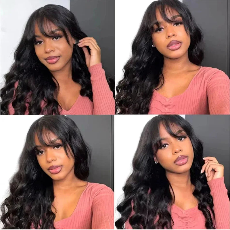 13A Wholesale Body Wave Human Hair Wig With Bangs Full Machine Made Glueless Wear And Go Wig Brazilian Virgin Hair Best Sale